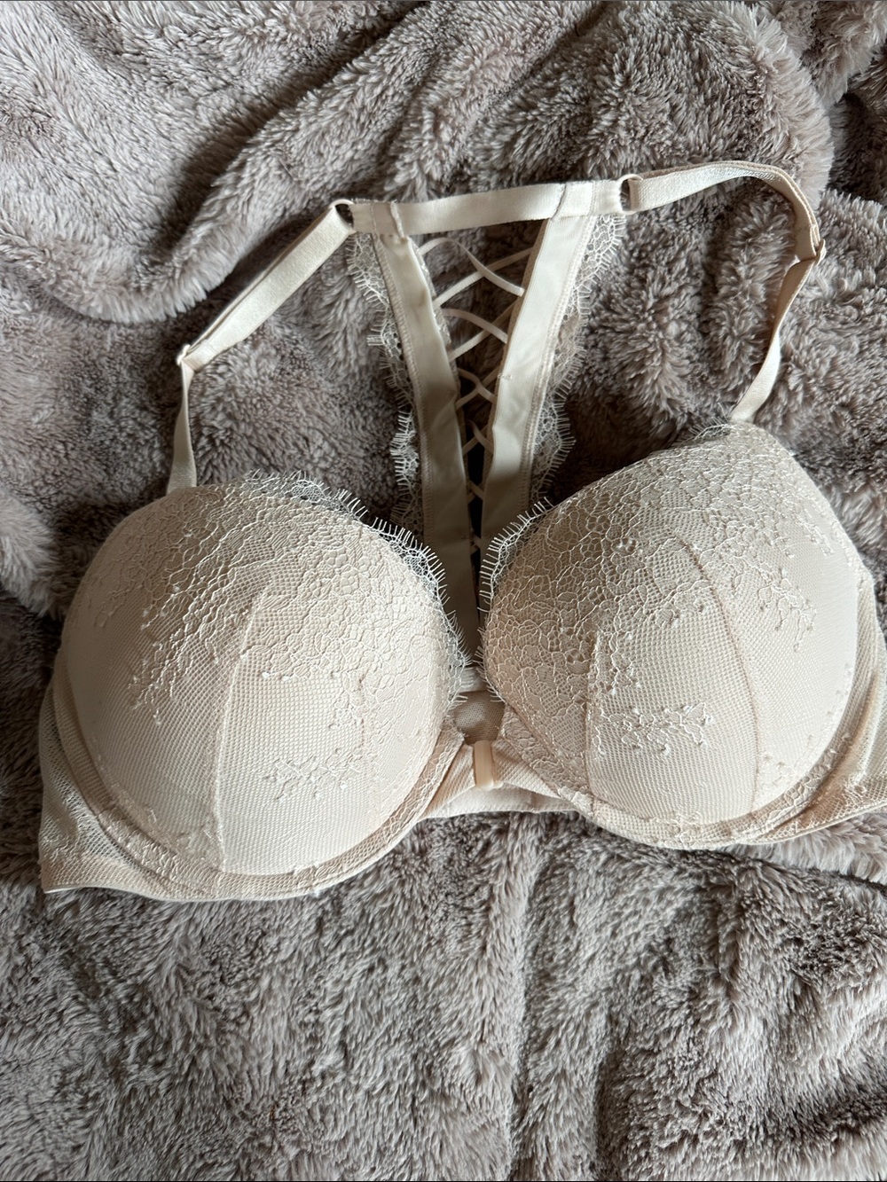Lace Trim Push-Up Bra - Cream